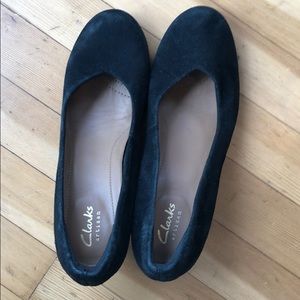 Clarks Artisan black suede wedge size 7